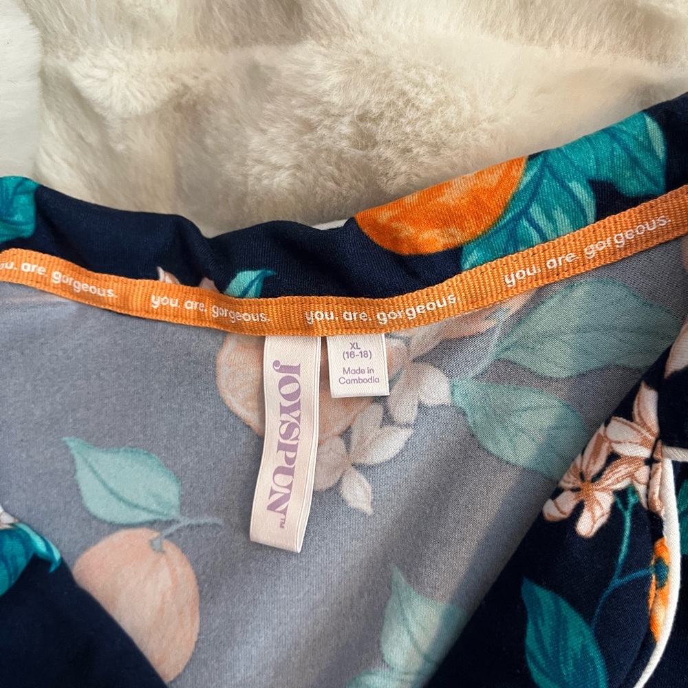 Super Soft XL Blue Orange Fruit Print Button Down PJ Lounge Sleep Shirt Spring - Picture 7 of 8